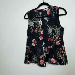 Rebecca Taylor floral print v neck peplum sleeveless blouse